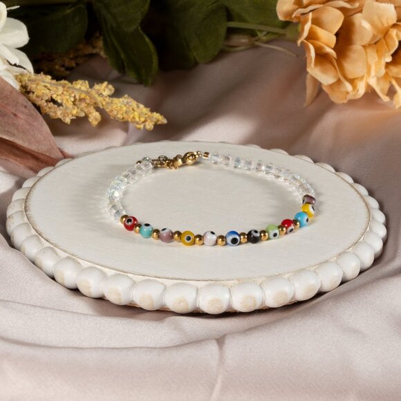 Bracelet Adjustable Handma Clear Crystal Turkish Eye For women multicolored Gift - Picture 2 of 9